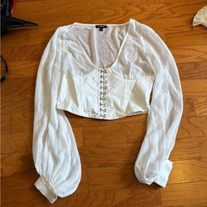 White goth pirate Long Sleeve mesh corset Women's Top Dollskill widow